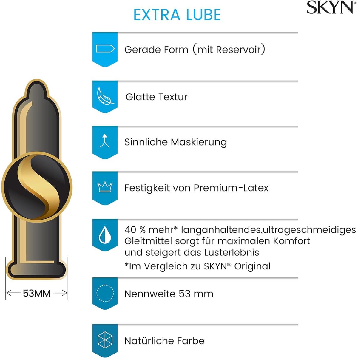 10 Stück Kondome SKYN Extra Lube Extra Feucht Latexfrei Gefühlsecht 53mm Breite,SKYN,5011831092190, 5011831089268